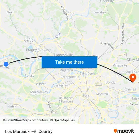Les Mureaux to Courtry map