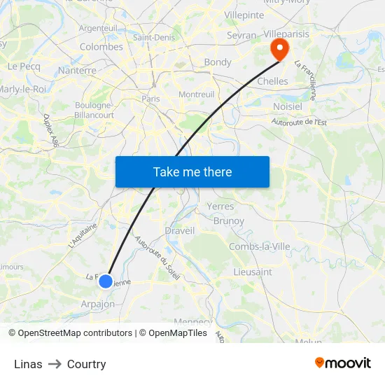 Linas to Courtry map