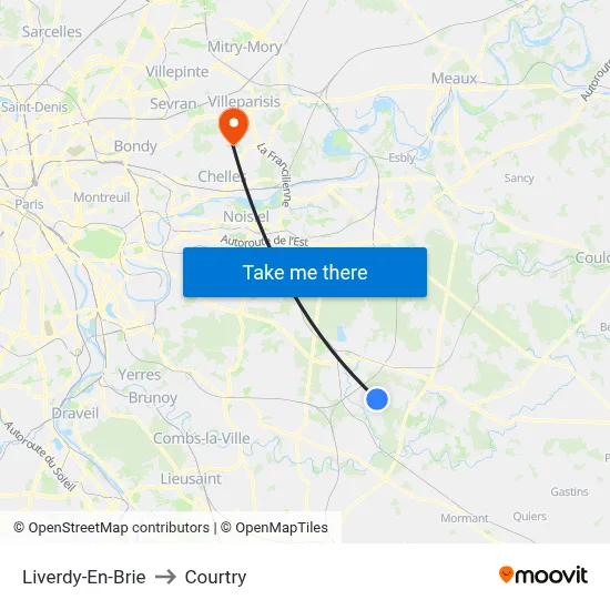 Liverdy-En-Brie to Courtry map