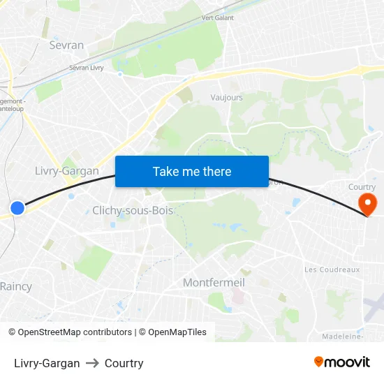 Livry-Gargan to Courtry map