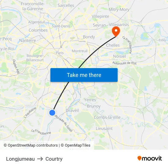 Longjumeau to Courtry map