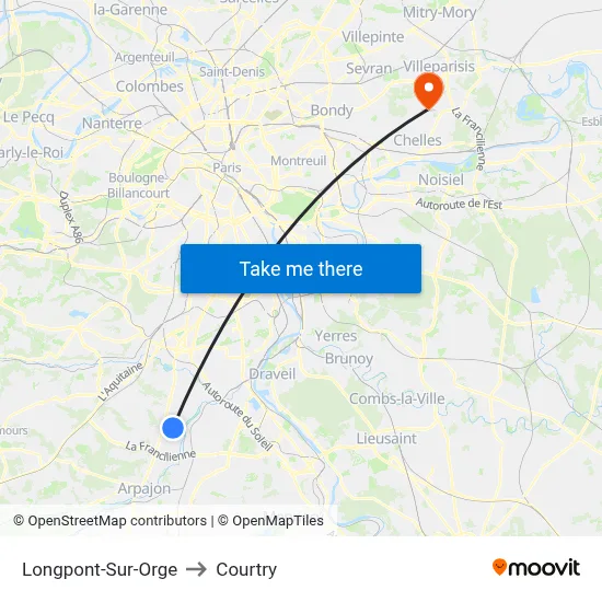 Longpont-Sur-Orge to Courtry map