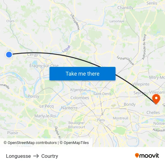 Longuesse to Courtry map