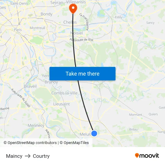 Maincy to Courtry map