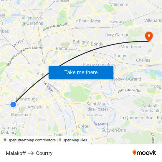 Malakoff to Courtry map