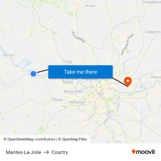 Mantes-La-Jolie to Courtry map