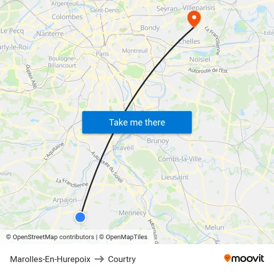Marolles-En-Hurepoix to Courtry map