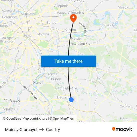 Moissy-Cramayel to Courtry map