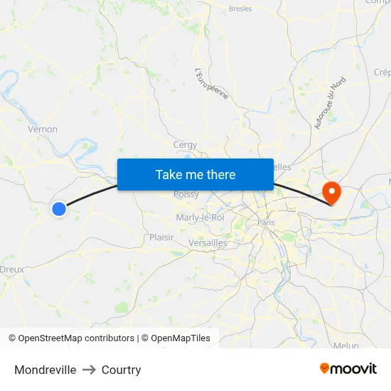 Mondreville to Courtry map