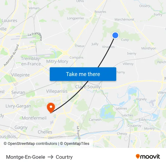 Montge-En-Goele to Courtry map