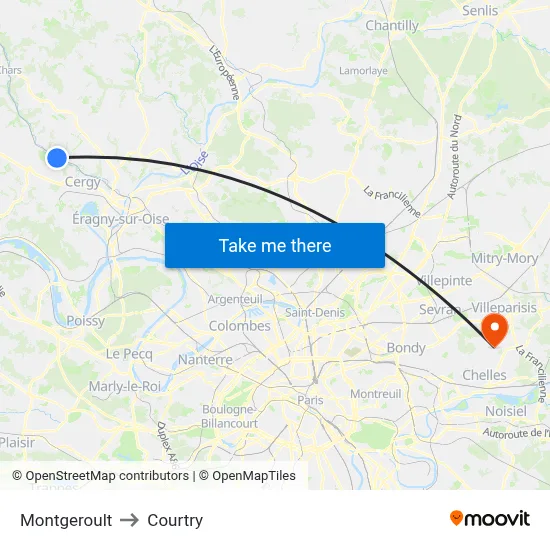 Montgeroult to Courtry map