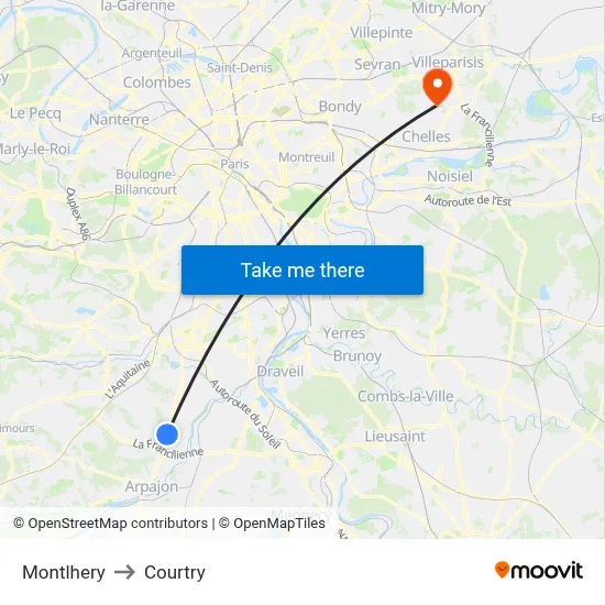 Montlhery to Courtry map