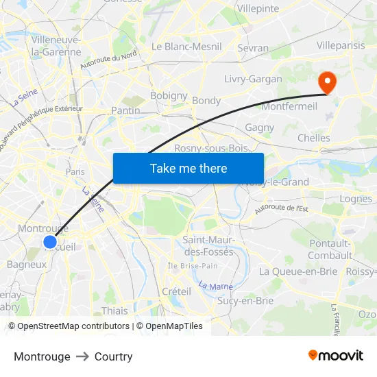 Montrouge to Courtry map