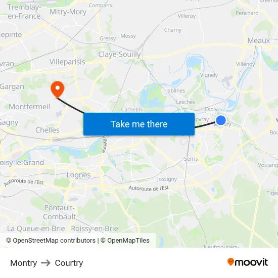 Montry to Courtry map