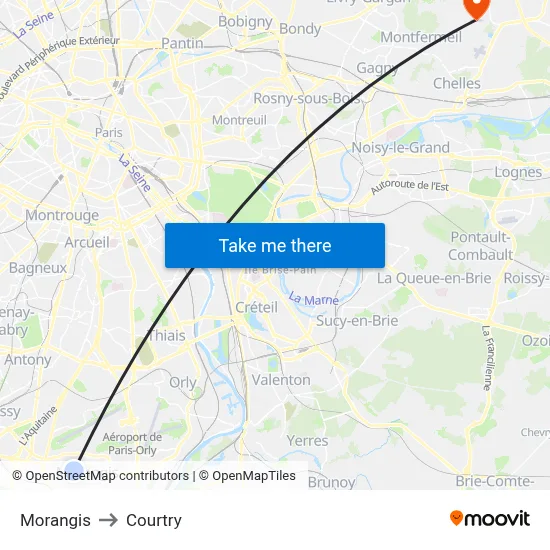 Morangis to Courtry map