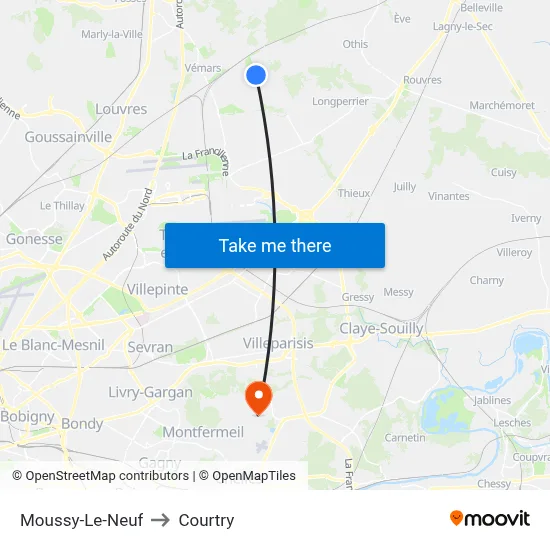 Moussy-Le-Neuf to Courtry map