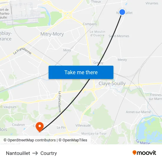 Nantouillet to Courtry map