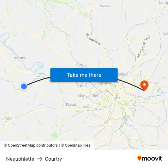 Neauphlette to Courtry map