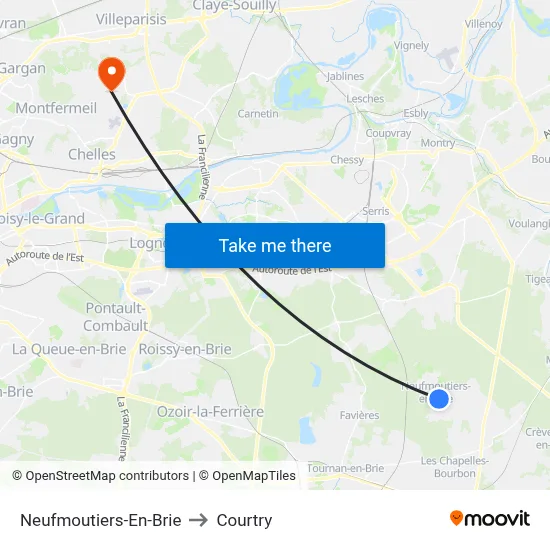 Neufmoutiers-En-Brie to Courtry map