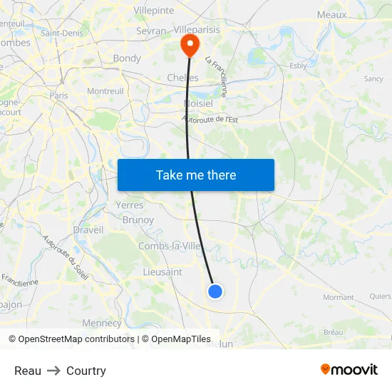 Reau to Courtry map