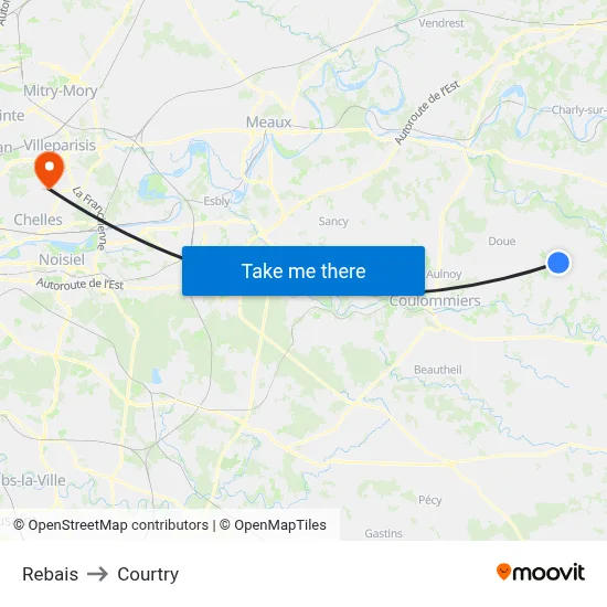 Rebais to Courtry map