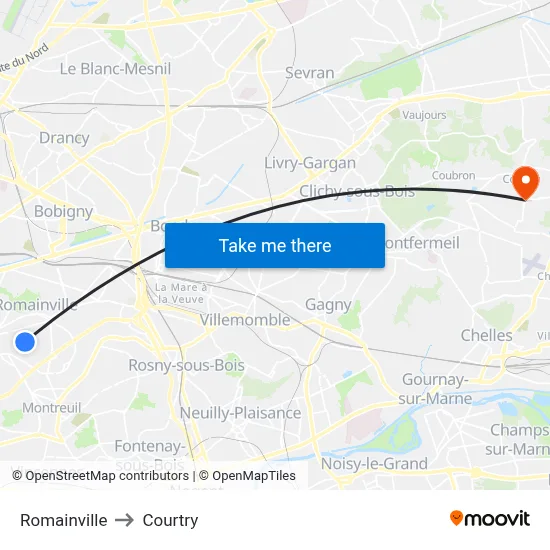 Romainville to Courtry map