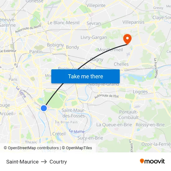 Saint-Maurice to Courtry map
