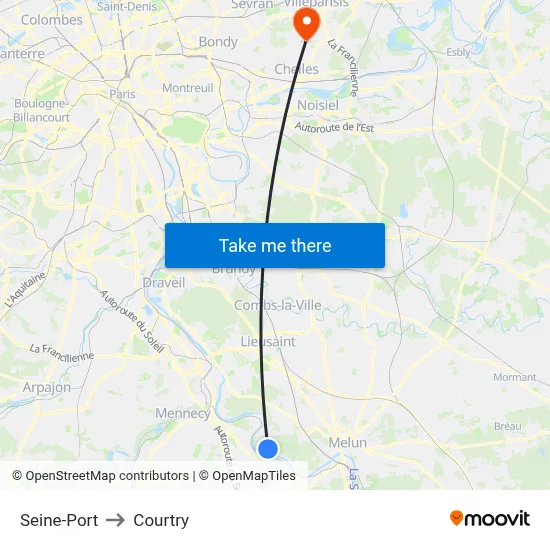 Seine-Port to Courtry map