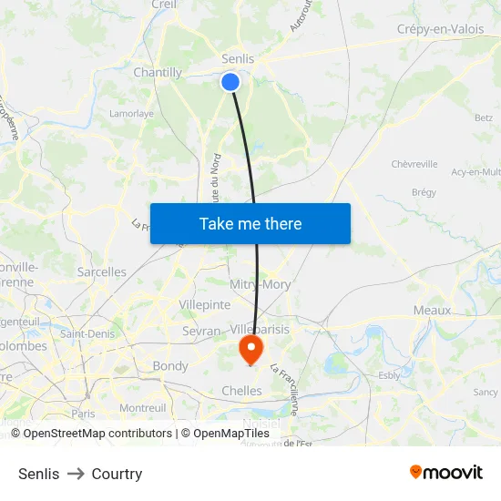 Senlis to Courtry map