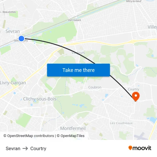Sevran to Courtry map