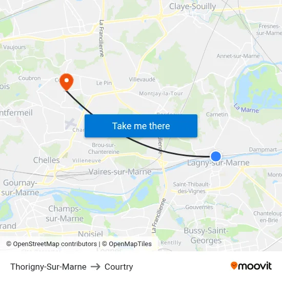 Thorigny-Sur-Marne to Courtry map
