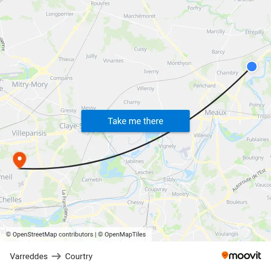 Varreddes to Courtry map