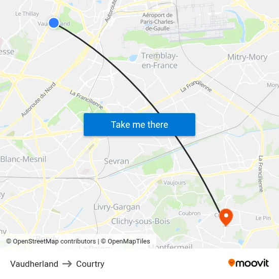 Vaudherland to Courtry map
