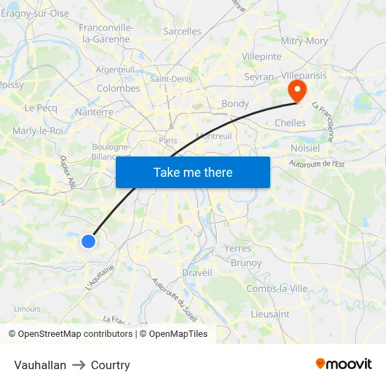 Vauhallan to Courtry map
