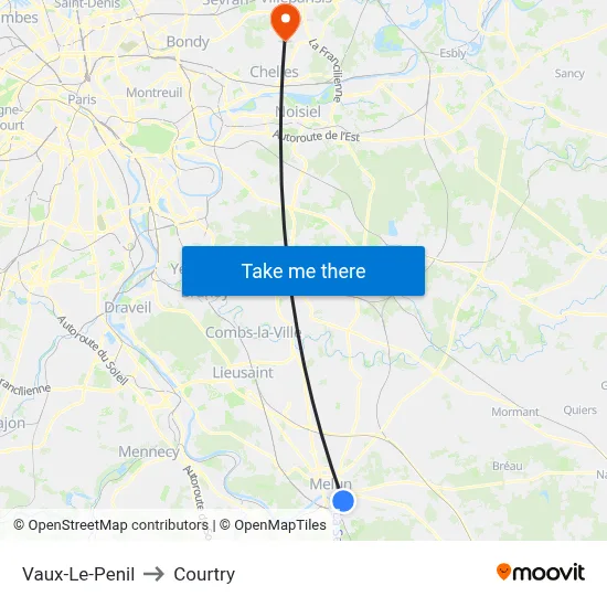 Vaux-Le-Penil to Courtry map