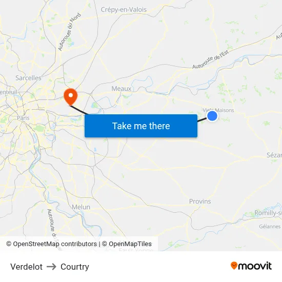 Verdelot to Courtry map