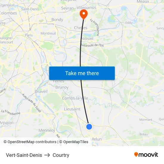 Vert-Saint-Denis to Courtry map