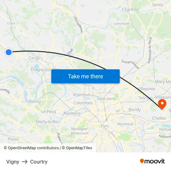 Vigny to Courtry map