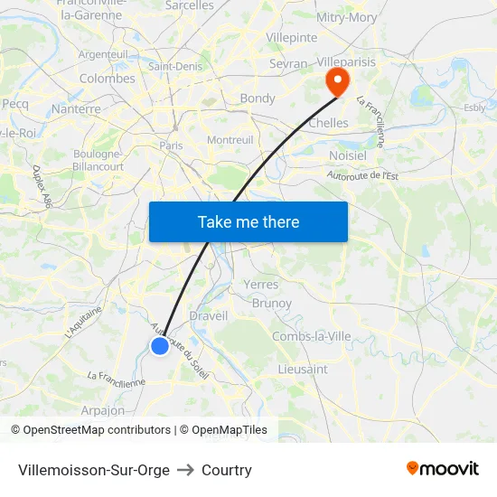 Villemoisson-Sur-Orge to Courtry map