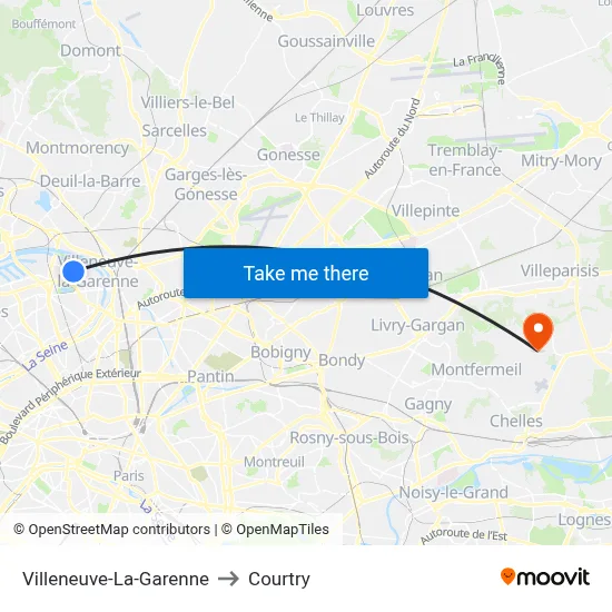 Villeneuve-La-Garenne to Courtry map