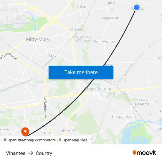 Vinantes to Courtry map