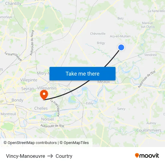 Vincy-Manoeuvre to Courtry map