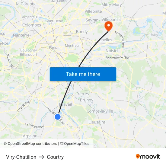 Viry-Chatillon to Courtry map