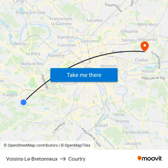 Voisins-Le-Bretonneux to Courtry map
