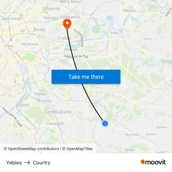 Yebles to Courtry map