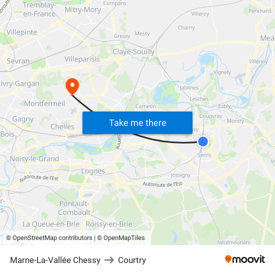 Marne-La-Vallée Chessy to Courtry map