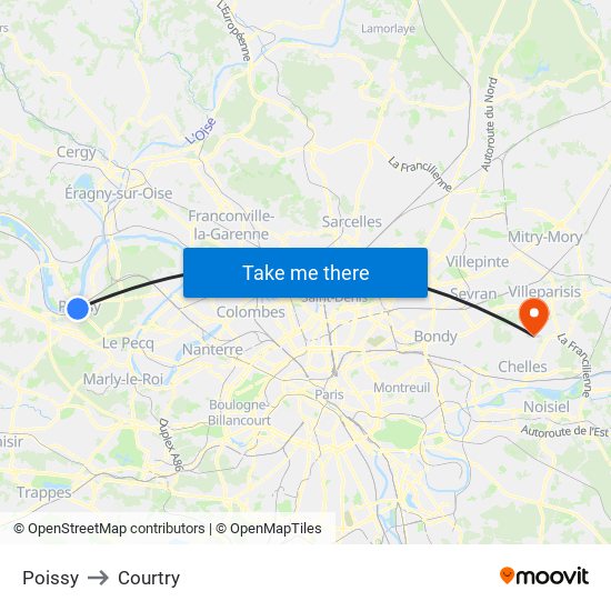 Poissy to Courtry map