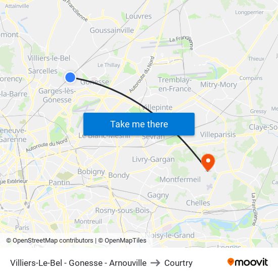 Villiers-Le-Bel - Gonesse - Arnouville to Courtry map