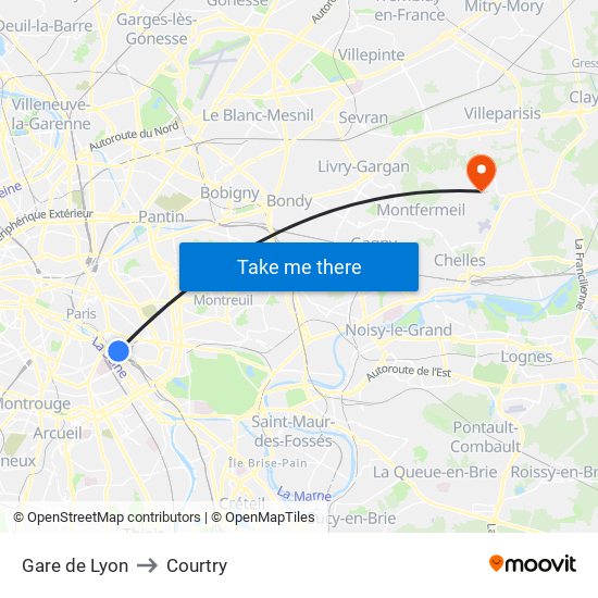 Gare de Lyon to Courtry map