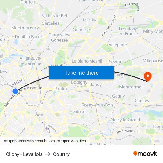 Clichy - Levallois to Courtry map